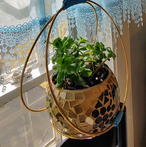 Brass Rings Modern Macrame Spiral  Plant Hanger - Picture 4 of 8